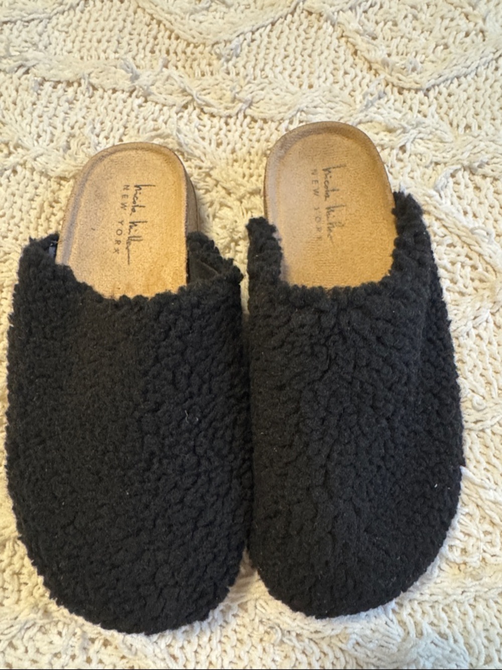 Nicole Miller Black Sherpa Slip-On Slippers